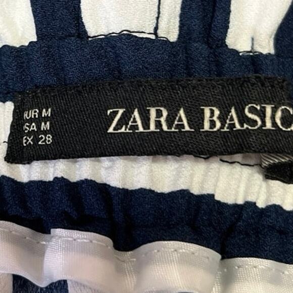 Zara Basic Women's Navy Blue White High Waisted Wide Leg Cropped Pants Size M - Picture 4 of 5